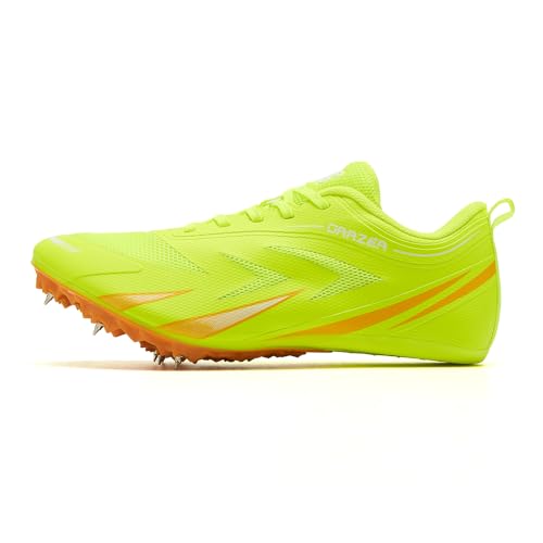 LEOCI Scarpe da corsa per atletica leggera, traspirante, leggera, resistente, per atletica leggera, per donne e ragazzi, Giallo e arancione., 40 2/3 EU
