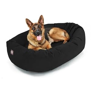Majestic Pet 52 Inch Suede Calming Dog Bed Washable – Cozy Soft Round Dog Bed w/Spine Support for Dogs to Rest Head – Fluffy Donut Dog Bed 52x35x11 (Inch) – Round Pet Bed X- Large – Black (2025)