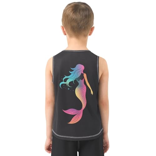 Boys Tank Top Shirts Mermaid Tail Colorful Gradient Sleeveless T-Shirts Crew Neck for Kids Clothing Children3
