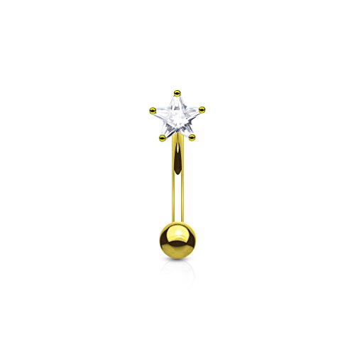 Générique Piercing arcade etoile sourcil 1.2x8mm strass blanc imitation couleur doré