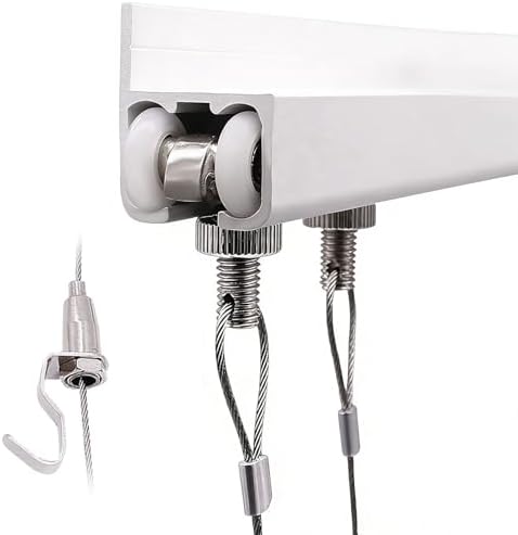 Adjustable Art Gallery Hanging System Kit - 1m Track with 3m Cable & 2 Hooks, Ideal for Living Room, Office & Studio Artwork Display, Customizable Cuttable Rail