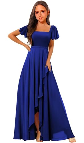 Flutter Sleeves Junior Bridesmaid Dress Square Neck Chiffon Flower Girl Dresses with Ruffles A Line Wedding Party Gown