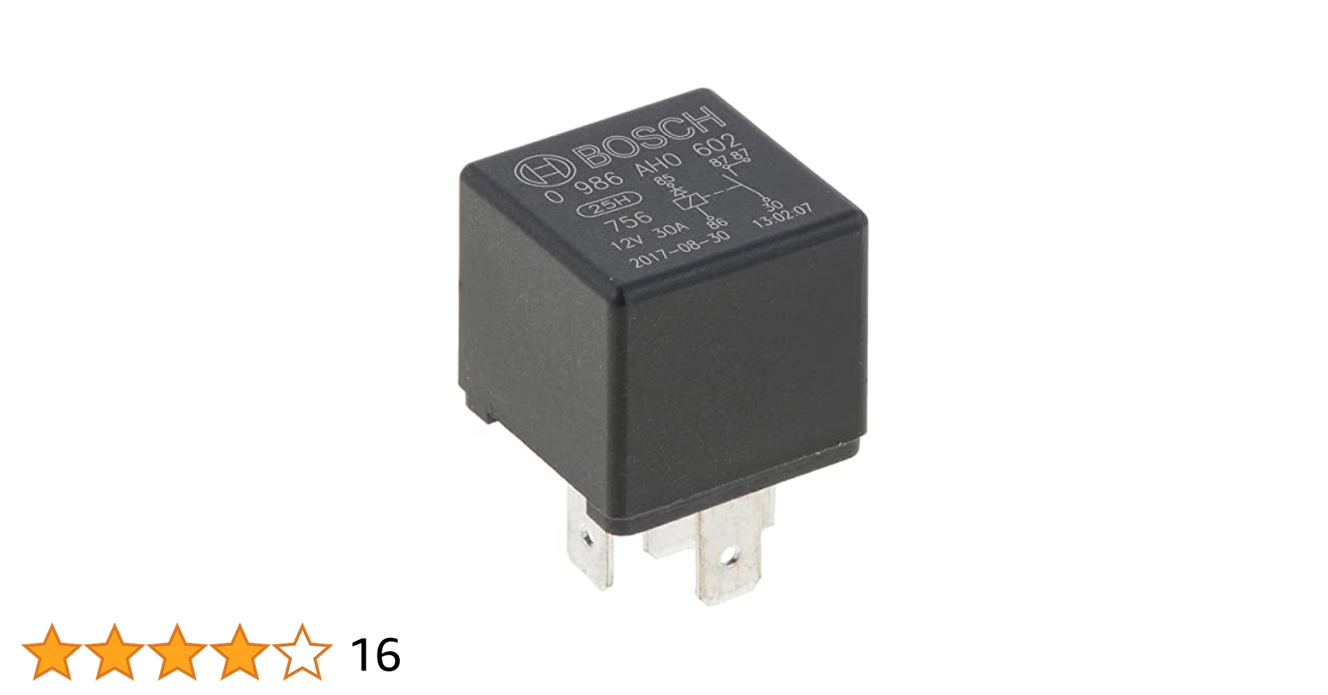 ⭐️BOSCH Amazon.com: Bosch 0986AH0602 Mini Relay 12V 20A, 2x87, IP5K4