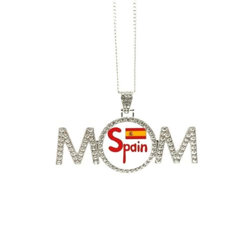 Collier drapeau national espagnol rouge : bijou cadeau fête des mères et anniversaire taille M