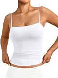 Trendy Queen Women's Double Lined Camisole Tank Tops - Adjustable Spaghetti Strap Sleeveless Top, Slim Fit Basic Tank for Layering White L
