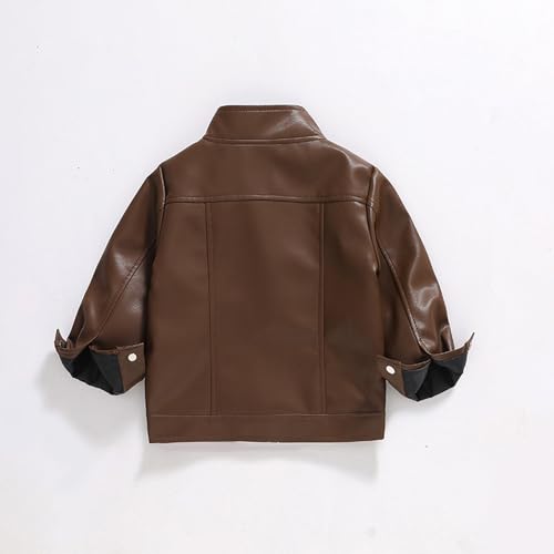 Boys Girls PU Leather Jacket, Kids Long Sleeve Zip Up Motorcycle Biker Leather Coats 3-9 Years4