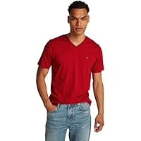 Tommy Hilfiger Uomo T-shirt Maniche Corte Essential Tee con Scollo a V, Multicolore (Medium Red), M