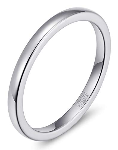 Lanchela & Co. Tungsten Carbide Ring Mens Wedding Band Domed,Thin Tungsten Ring Women,Engagement Promise,2mm 4mm 6mm 8mm,Rose Gold Black Silver White,Shiny Polished,Comfort Fit(2mm,White,Size10.5)