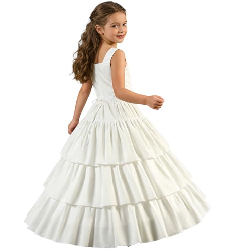 ABAO SISTER Girls Hoop Petticoat Cotton Crinoline Slip Underskirt for Flower Girl Dress (7-9Y 01White)