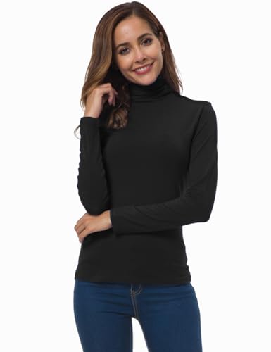 image for VOBCTY Womens Turtleneck Long Sleeve Slim Fitted Lightweight Black Shi