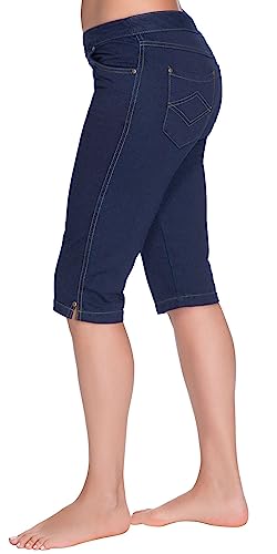Image of PajamaJeans Ladies Bermuda Shorts for Women - Pedal Pushers for Women Knee Length Shorts - Pull on Shorts Women with Pockets, Indigo, Medium