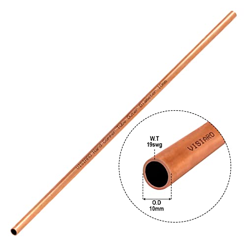 Image of Visiaro Hard Pure Copper Tube, 1mtr, Outer Dia 10 mm, Wall Thickness 19 swg, 99.9% Purity, Industrial Metal, Seamless Hollow Pipe for Air Conditioning, Refrigeration, Plumbing Systems and DIY Projects