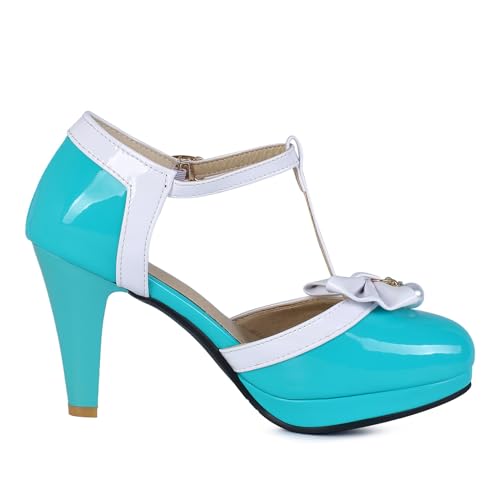 Image of Elbslutt Women's Cute Retro Rockabilly Shoes T Strap Mary Janes Heels Chunky Cosplay Shoes Sweet Block Heeled Bow Pumps