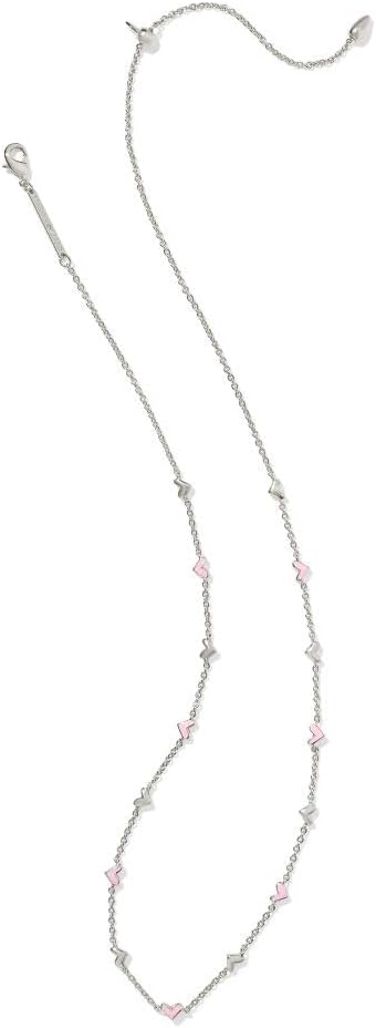 Kendra Scott Haven Pink Enamel Heart Strand Necklace in Rhodium