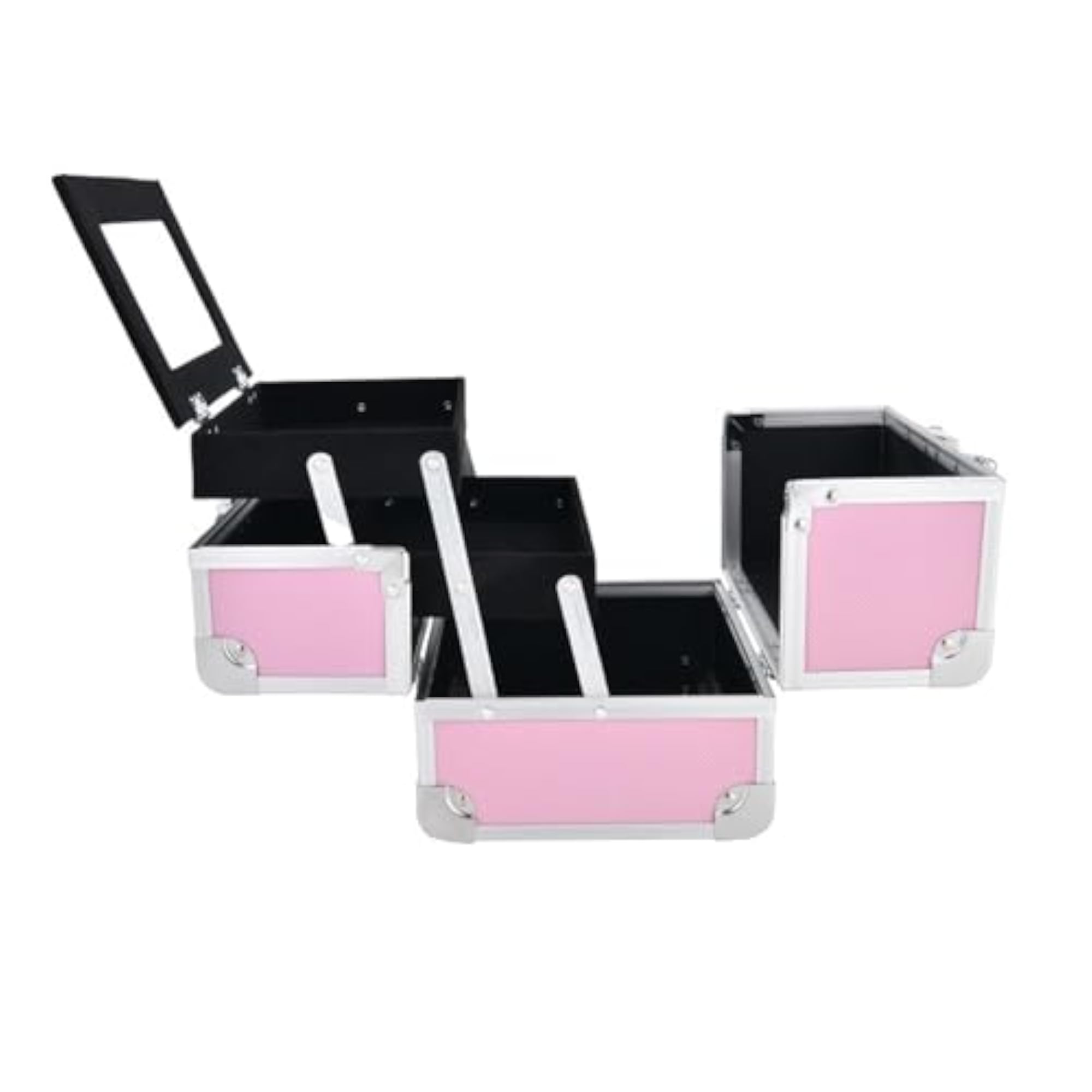 Portable Makeup Train Case with Mirror and Dividers
