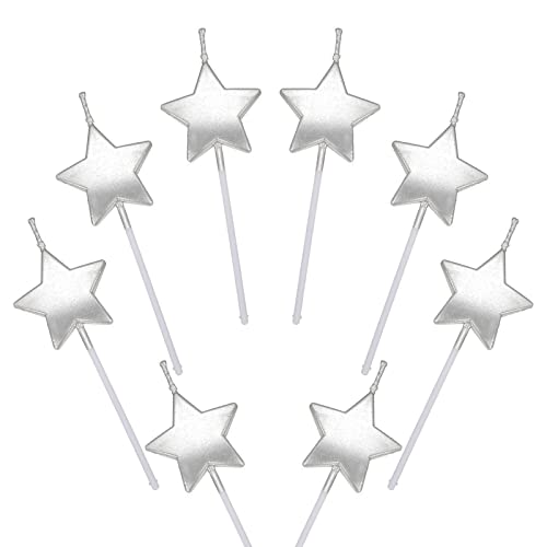 KAIAIWLUO Candele di Compleanno a Stella,8 PCS Candele Metalliche per Torta per Compleanno Feste di Matrimoni Cupcake Decorazioni Anniversario Argento