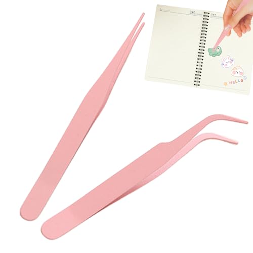 Pince À Épiler Pour Autocollants De Scrapbooking - Ensemble D'artisanat De 2 Pièces, Outil De Pince À Épiler Droit Au Coude, À Faite À La Main Avec En Acier Inoxydable Et Couvercl