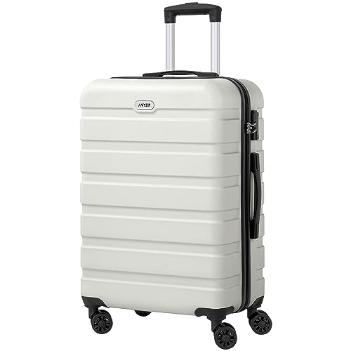 Image of AnyZip Luggage PC ABS Hardside Lightweight Suitcase with 4 Universal Wheels TSA Lock 20 24 28 Inch, White, 24 inch Checked-Medium, Pc Abs Hardside Lightweight Suitcase