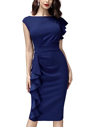 Image of AISIZE Women's Pinup Vintage Ruffle Sleeves Cocktail Party Pencil Dress