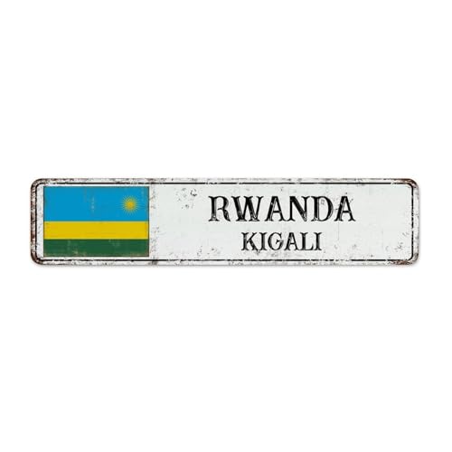 Panneaux en métal personnalisés pour l'extérieur, drapeau du Rwanda, décoration murale de rue, panneau en aluminium pour porte d'entrée, arrière-cour, souvenir national, affiche d'art de route, cadeau
