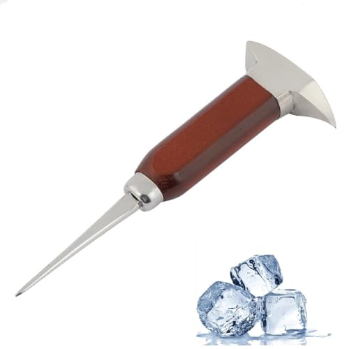 Nikou Ice Pick, 6.7 inch Stainless Steel Cone Cuber Muddler Hammer with Safety Wooden Handle, Ice Cube Cocktail Tool for Kitchen Bars
