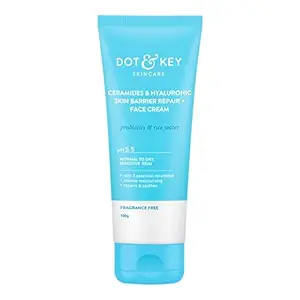 Dot & Key Ceramides Moisturizer with Hyaluronic for Intense Moisturizing and Skin Strengthening | Hydrating Face Cream with Probiotic & Rice Water I Barrier Repair Cream | For Dry Skin & Sensitive Skin | For Women & Men | 100g