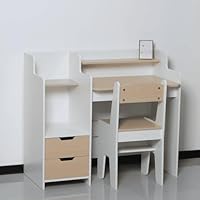 Home Source Scribbly Kids Desk & Chair Set – White & Natural Wood Two-Tone – Children