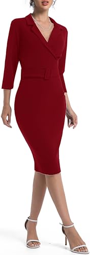 Image of SxClub Business Dresses for Women Elegant Long Sleeve Bodycon Pencil Knee Length Formal Dress for Evening Cocktail