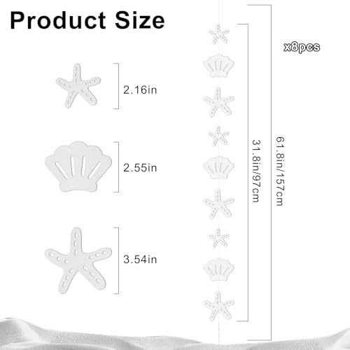 Image of 8 Pack Pearlescent Starfish & Shell Paper Hanging Decorations - Coastal Nautical Garland for Under the Sea, Beach Wedding, Mermaid Party, Birthday, Baby Shower, and Ocean-Themed Party Decor