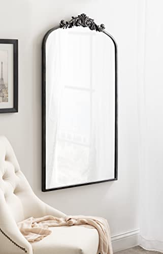 Image of Kate and Laurel Arendahl Vintage Glam Arched Tall Panel Mirror; 24 x 42; Antique Black; Traditional Baroque Large Body Wall Mirror with Ornate Garland Inspired Crown