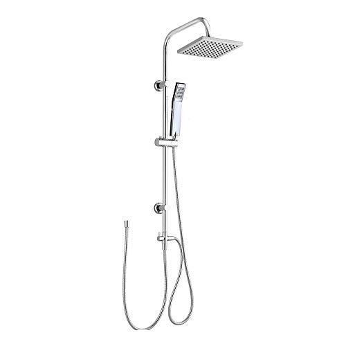 Square Chrome Rain Shower Kit with Dual Rigid Riser and Handheld Shower
