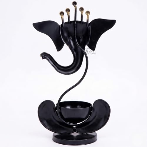 Image of Ganpati Tea Light Holder Metal Wall Hanging Art | Iron Candle Stand, Home Mandir Pooja Room, Corporate Bulk Gifting, Festive Table Decoration, 17 x 9 x 29 cm