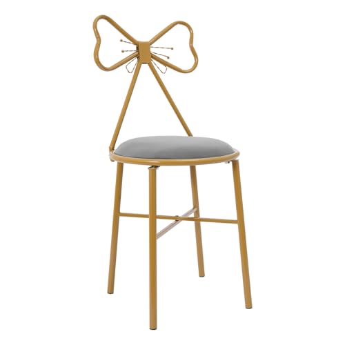Grey Modern Vanity Chair, Cute Shaped Armless Stool with Velvet Cushion, Makeup Chair with Butterfly Backrest, Vanity Stool Golden Leg for Living Room, Bedroom, Office