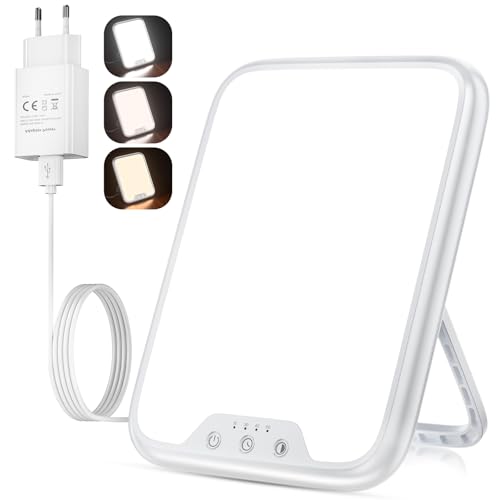 Tageslichtlampe, 10000 Lux Lichttherapielampe mit 3 Farbtemperaturen, Stufenlosem Dimmen, 4 Timer, Tageslichtleuchte Flimmer- und UV-freie LED-Technologie für Haushalte und Büro Tageslichtlampe, 10000 Lux Lichttherapielampe mit 3 Farbtemperaturen, Stufenlosem Dimmen, 4 Timer, Tageslichtleuchte Flimmer- und UV-freie LED-Technologie für Haushalte und Büro