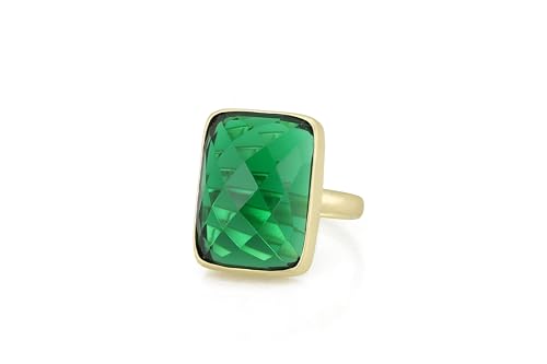 Bague de declaration emeraude rectangulaire en or 18k et 14k de style vintage pour femme