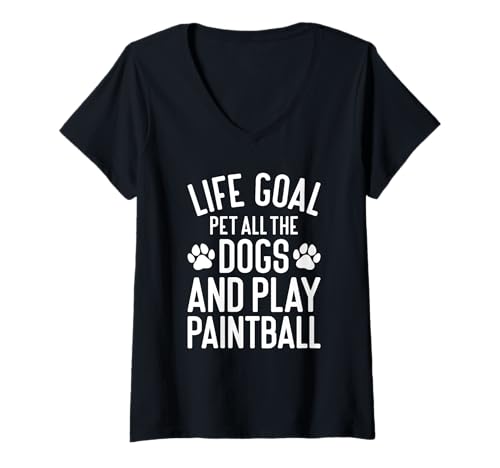 Womens Paintball and Dogs Funny I Love Dogs and Paintball V-Neck T-Shirt