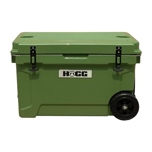 Hogg 45 qt Cooler with Wheels, Rotomolded Cooler with Wheels, Portable Ice Chest, Large Ice Chest for Camping, Hard Roto Molded Shell, Heavy Duty Cryo-Foam Insulated, 45 qt Watercress