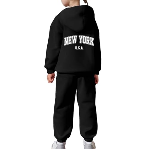 Girls Jogger Set - 2 Piece New York Letter Print Graphic Pullover Hoodie Sweatshirt Sweatpants Sweatsuit Outfits 2-13Years3