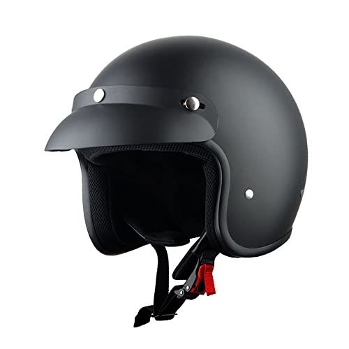 1Storm Motorcycle Mopeds Open Face Helmet Scooter Pilot Half Face Helmet With Peak Visor, Matt Black #TOP8