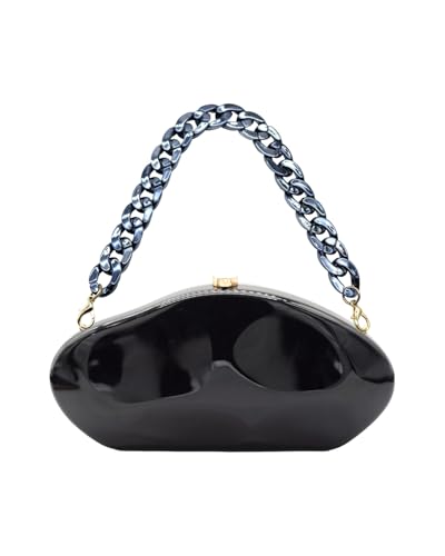 Image of Acrylic Silver Evening Clutch Purse for Women, Wedding Guest Clutch Metal Chain Shoulder Crossbody Bag