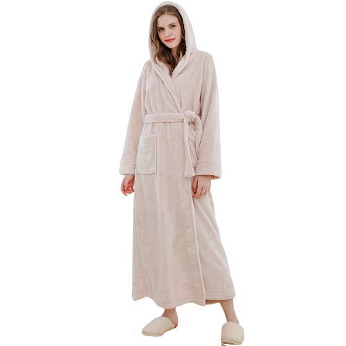 SLDAGe Peignoir À Capuche pour Femmes, Doux Moelleux Allonger La Robe De Chambre Peignoirs Chauds Et Confortables pour Douche Gym Spa Hôtel Vacances,Beige,Women M Cover