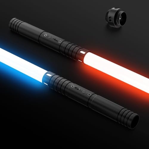 Lightsabers Pro Dueling Light Sabers with 20 RGB Color and 4 Mode USB Rechargeable Lightsabers with Connectors Metal Hilt for Smooth Swinging Suitable for Holiday Party Costume Games 2 Packs