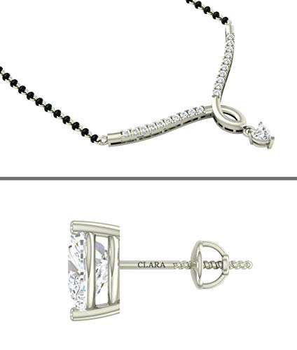 Image of Clara 925 Sterling Silver Mila Mangalsutra Earring Chain Jewellery Set | Rhodium Plated | Swiss Zirconia | Gift for Wife