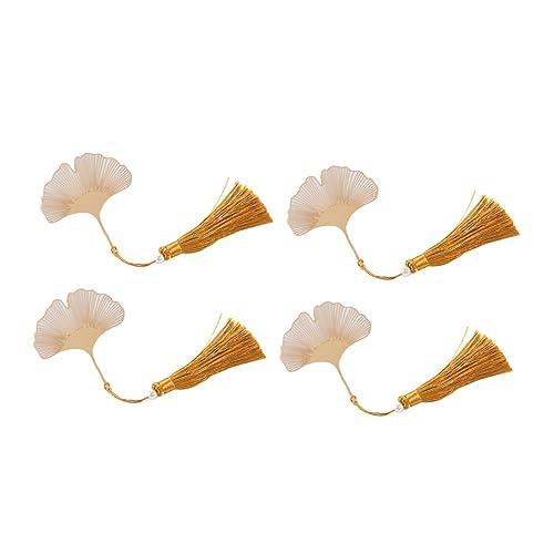 AUTSUPPL 4 Unidades Marcapáginas Creativos De Hojas De Ginkgo Estilo Antiguo Agujeros y Borlas