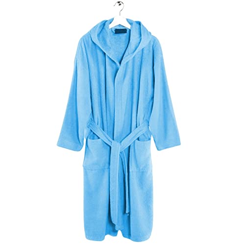 Intimitaly® Peignoir de bain en éponge 100 % coton, doux, éponge 350 g/m², pour salle de sport, piscine, Bleu ciel, XXL