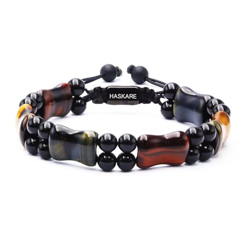 HASKARE Armband Herren Stein Tigerauge Armbänder Echte Stein Einzigartig Kristallstein Armband Herren Perlen Tigerauge Armband für Männer Schutz Armband Geschenk für Ihn Vater