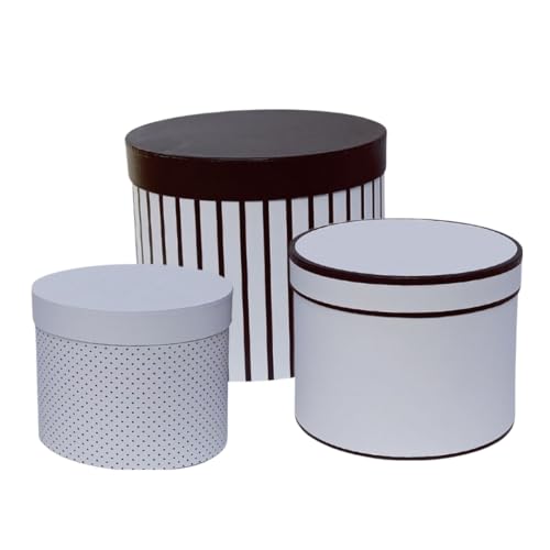Image of Oasis Paper Gift Box Empty, Decorative, Reusable, Multipurpose Birthday, Anniversary, Wedding, Return Gifts Hamper Packaging (Set of 3) Round Monochrome Balck & White