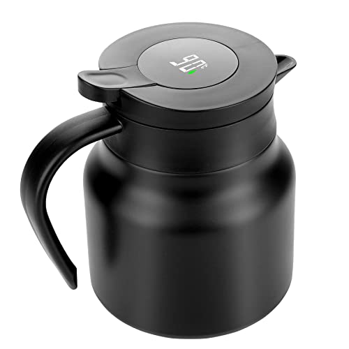Homealexa Vacuum Teapot with Infuser, Strainers for Loose Tea, Stainless Steel Coffee Pot with Temperature Display, 800ML, Black, 2169304