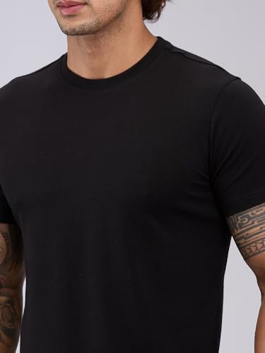Image of Raymond SleepZ Regular Fit Cotton Modal Blend Solid Pattern Round Neck Loungewear T-Shirt
