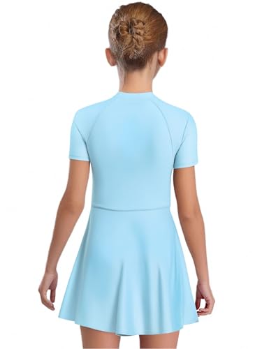 TTAO Big Girls 2 Pieces Swimdress Suits Short Sleeve Zip Neck One Piece Swimwear with Bottoms3